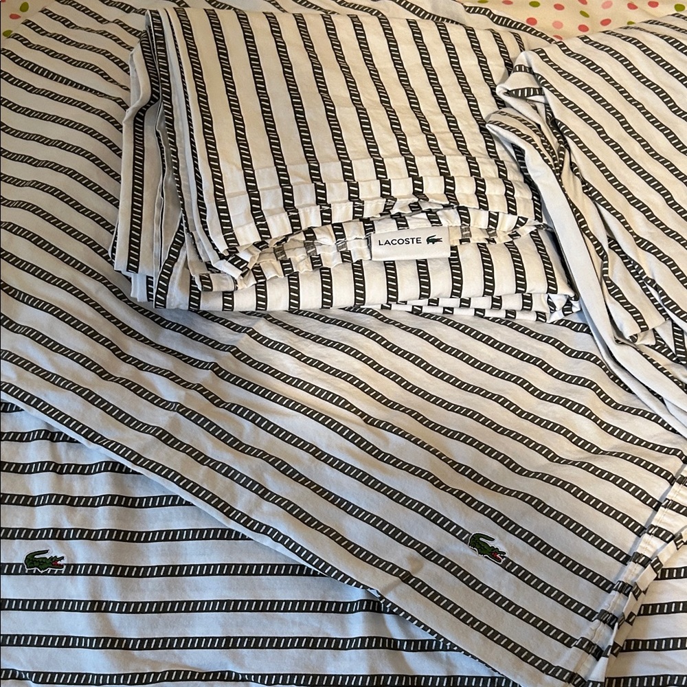 Lacoste Black and White Striped Sleepwear